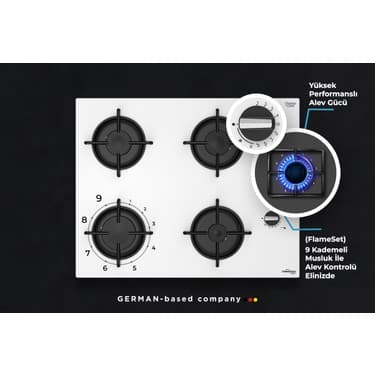 Tommatech TAO6001WG Ankastre Gazlı Ocak 65 cm Beyaz Cam 2