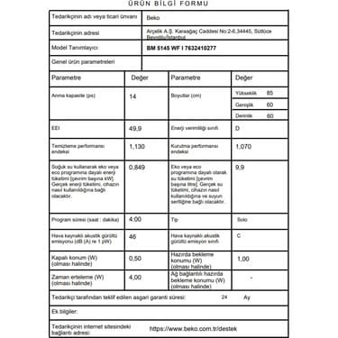 Beko Bm 5145 Wf I Inox Bulaşık Makinesi( wi-fi özellikli) 7