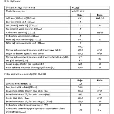 Vestel AD-63231 S Ankastre Davlumbaz 7