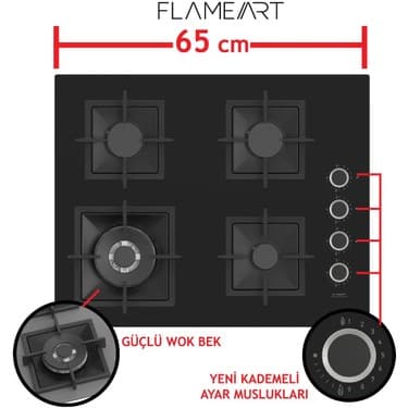 Ferre SC405-WFA Flameart Siyah Bğz. Döküm Izg. 65 cm Cam Ocak 2