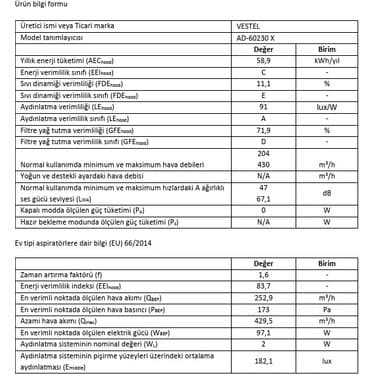Vestel AD-60230 x Ankastre Davlumbaz 7