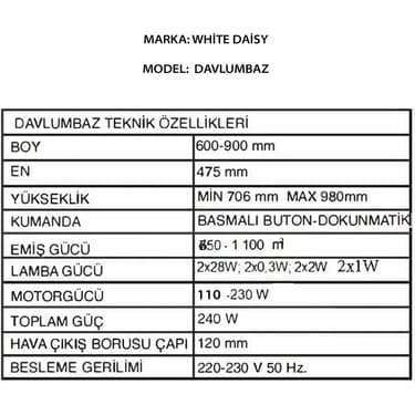 White Daisy Mod F17 Beyaz Davlumbaz 6