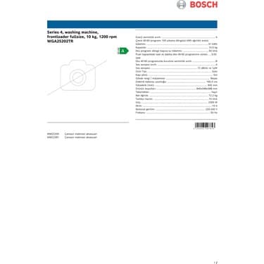 Bosch WGA25202TR 1200 Devir 10 kg Çamaşır Makinesi 6
