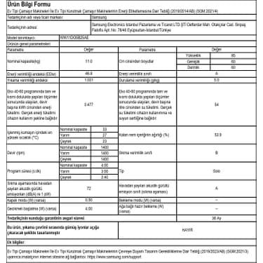 Samsung WW11DG5B25AEAH A Enerji Sınıfı 11 kg 1400 Devir Çamaşır Makinesi 2