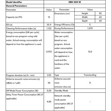 SEG SBM 3021 W 3 Programlı Beyaz Bulaşık Makinesi 3