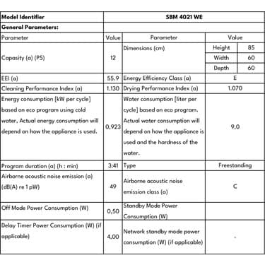 SEG SBM 4021 WE 4 Programlı Beyaz Bulaşık Makinesi 3
