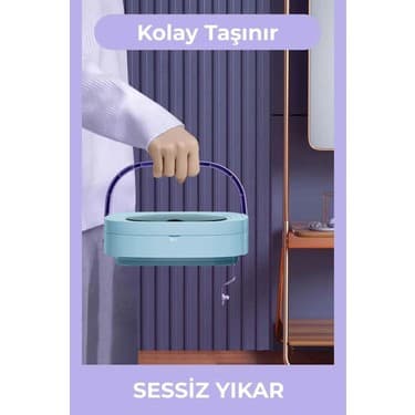 Mini Katlanabilir Çamaşır Makinesi Kamp, Karavan, Seyahat, 220V Girişli 4