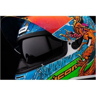 Icon Airform Dino Fury Mıps Kapalı Motosiklet Kaskı Mavi Yeşil Turuncu 5