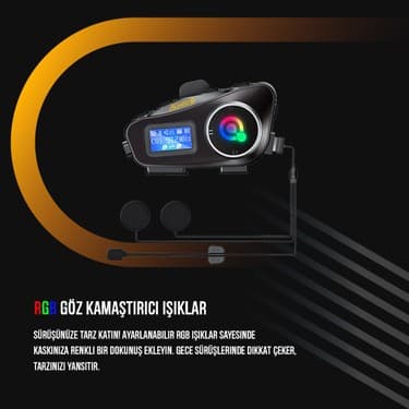 Always Teknoloji 2 Adet Q58-MAX Radyolu Telsiz Özellikli 2 Kişi Bağlantılı Bluetooth Kask Kulaklık Ekranlı Fenerli Müzik ve Intercom 3