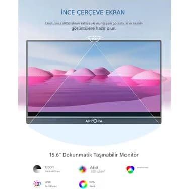 Arzopa A1 T 15.6" 30 Ms 60Hz Full HD IPS Ultra İnce Dokunmatik Taşınabilir Monitör 2