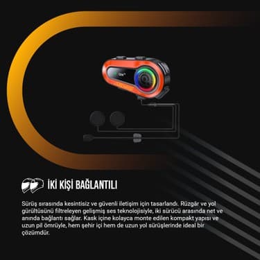 Leeways Q08 Bluetooth Kask Intercom Sistemi (2 Adet, 1000M, Ekranlı, Fenerli) 3