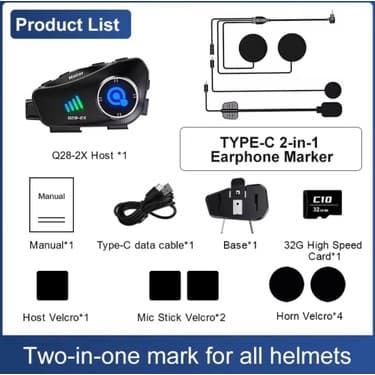Serreha Q28-2X Kameralı 2 Li Eşleşme Motosiklet Kask Bluetooth Interkom Su Geçirmez 1080P Hd 3