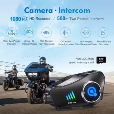 Serreha Q28-2X Kameralı 2 Li Eşleşme Motosiklet Kask Bluetooth Interkom Su Geçirmez 1080P Hd 5