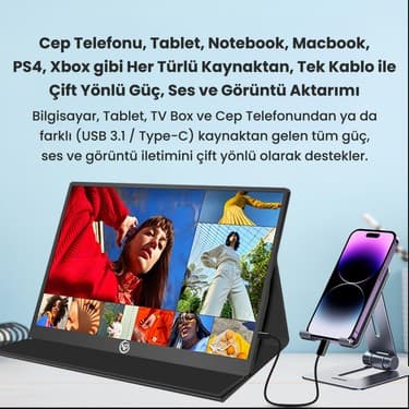 NPO NPM6T 15.6" IPS Fhd 5ms 60Hz Type-C Telefon&oyun Konsolu Uyumlu Dokunmatik Taşınabilir Monitör 3