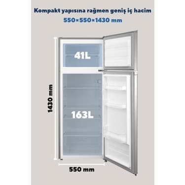 Kumtel Silver Çift Kapılı Buzdolabı 204 L HTMF-210SL Geniş Hacim Enerji Tasarruflu Tasarım 3