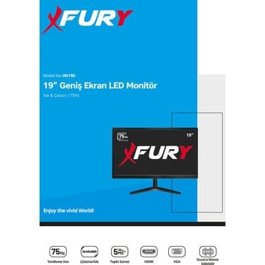 Fury 19" Geniş Ekran 75 Hz 5ms (Vga,hdmı) LED Monitör 5