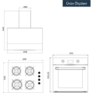 Kumtel Siyah Cam Dijital / Dokunmatik Ankastre Set - 8 Programlı (KO-40 TAHDF Ocak B66 - Sf2 Ddt Fırın DA6-835 Davlumbaz) 5