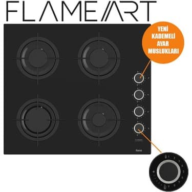 Ferre CS205-FA Flameart Kademeli Kont. Emaye Izg. Siyah Cam Ocak 2