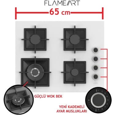 Ferre Flowart-Sılentart Serisi Beyaz Set (SC406-WFA + QBL63CB +D081-SA) - Döküm Izgara / 65 cm Ocak 3