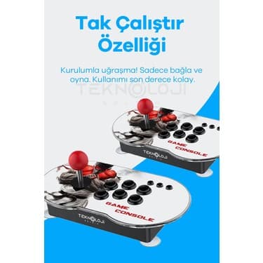 Teknoloji Gelsin Çift Kişilik Atari 4K Full Hd Gaming Retro Arcade Uyumlu Oyun Konsolu 20.000 Oyun Ps1/gb/cps 9 Emltr 5