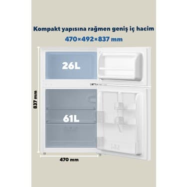 Kumtel 87L MİNİ BUZDOLABI BEYAZ HTMF-90EW 3