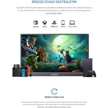 Arzopa Z1C 16.1" Full HD 60Hz IPS Ultra İnce Taşınabilir Monitör 4