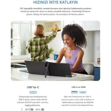 Arzopa Z1C 16.1" Full HD 60Hz IPS Ultra İnce Taşınabilir Monitör 5