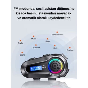 Howear Q08 Max RGB Işık Efektli Intercom Bluetooth Motosiklet Kask Kulaklığı 3