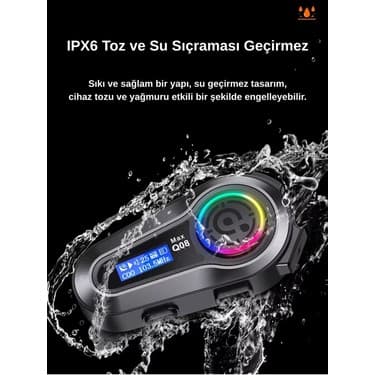 Howear Q08 Max RGB Işık Efektli Intercom Bluetooth Motosiklet Kask Kulaklığı 4