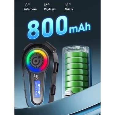 Howear Q08 Max RGB Işık Efektli Intercom Bluetooth Motosiklet Kask Kulaklığı 5