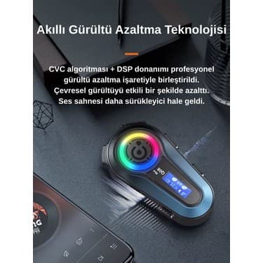 Howear Q08 Max RGB Işık Efektli Intercom Bluetooth Motosiklet Kask Kulaklığı 6
