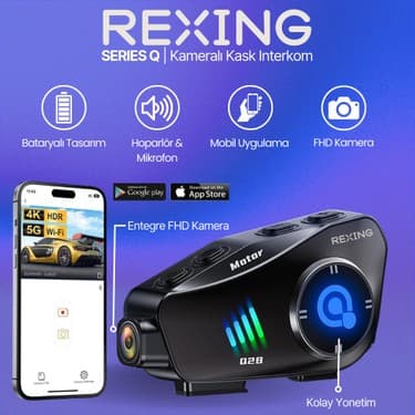 Rexing Kameralı Kask Interkom | Fhd Kamera | Gps | Wi-Fi | Mobil Uygulama | 50+ Saat Konuşma Süresi 4
