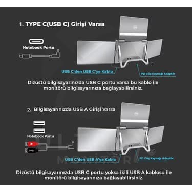 Ultrax 16″ Üçlü Taşınabilir Monitör Çoklu Ekran 1200P Notebook Monitör 4