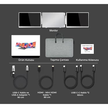 Ultrax 14″ İkili Taşınabilir Monitör Çoklu Ekran 1200p 4