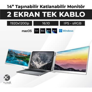 Ultrax 14″ İkili Taşınabilir Monitör Çoklu Ekran 1200p 6