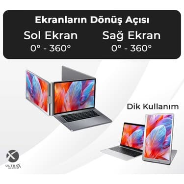 Ultrax 15.6″ Ikili Taşınabilir Monitör Çoklu Ekran Fhd Notebook Monitör 2