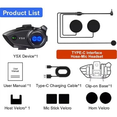Yuba Avm Y5X Rgb Işıklı Intercom 5 Kişi Bağlantılı 1000MAH Motosiklet Bluetooth Kulaklık Seti 4