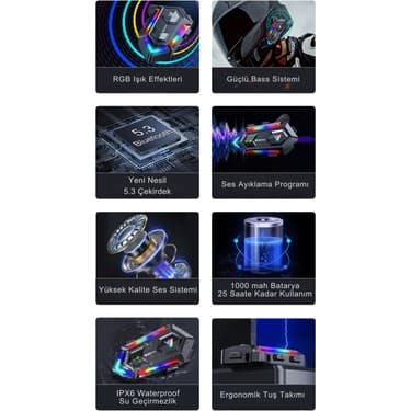 Wearfitpro Y20 Max RGB Işık Efektli Intercom Bluetooth Motosiklet Kask Kulaklığı 2