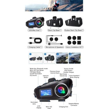 Wearfitpro Q58 Max LED Ekranlı Motosiklet Kask İçi Kulaklık Intercom 6