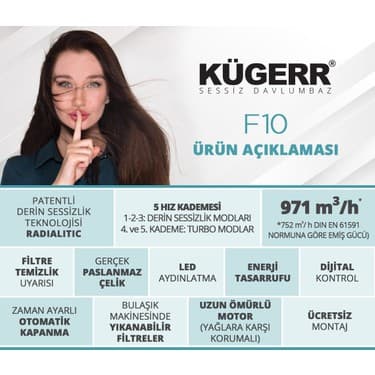 Kügerr F10 ' Dünyanın En Sessiz Davlumbazı' 60 cm Davlumbaz 5