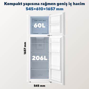 Kumtel Çift Kapılı No Frost Buzdolabı 266L HTMF-270 3