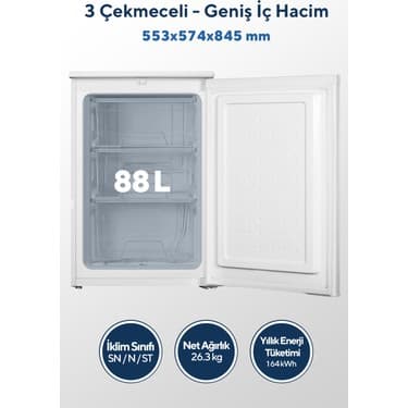 Kumtel 3 Çekmeceli Dikey Derin Dondurucu 88L HFR-100 6