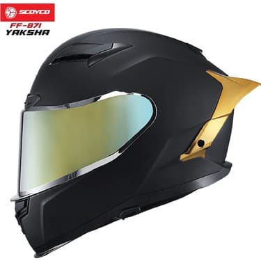 Scoyco FF-871 Yaksha Mat Siyah-Gold Güneş Vizörlü Kapalı Kask (Gold Camlı) 6