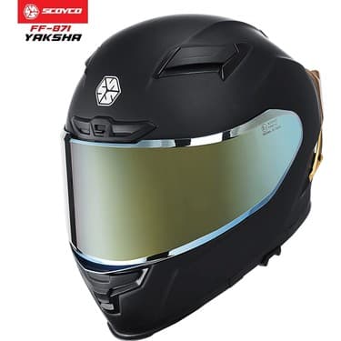 Scoyco FF-871 Yaksha Mat Siyah-Gold Güneş Vizörlü Kapalı Kask (Gold Camlı) 2