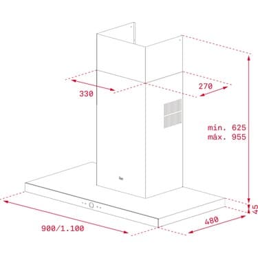 Teka A4 DLH 985 T Duvar Tipi Davlumbaz 760 m³/h Inox/Siyah 90 cm 40437100 4
