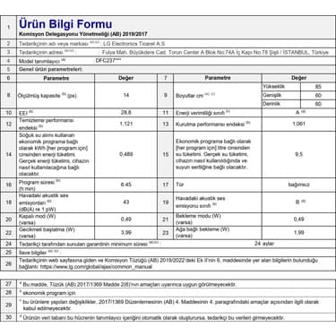 LG DFC237HMS 8 Programlı 14 Kişilik Mat Siyah Bulaşık Makinesi 5