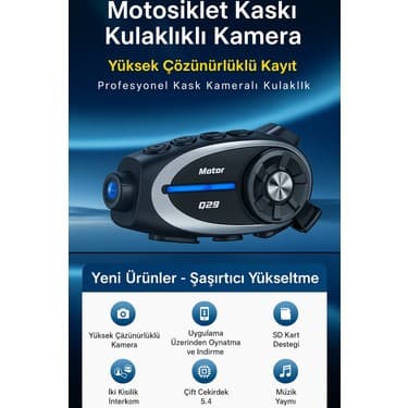 Qasul Q29 Kameralı Motosiklet Interkom Kulaklığı Geniş Açılı Görüş Hd Kayıt ve 32GB Hediye Kart Yol Arkadaşınız 5