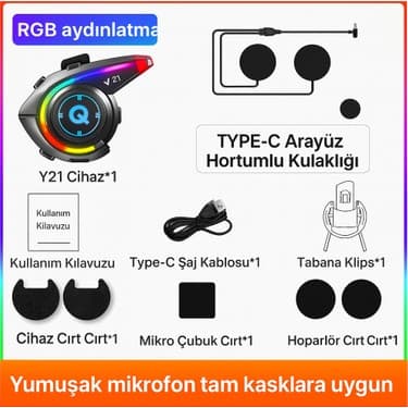 Qasul Rgb Işık Efektli Intercom Bluetooth Motosiklet Kask Kulaklığı Intercom Kulaklık 5