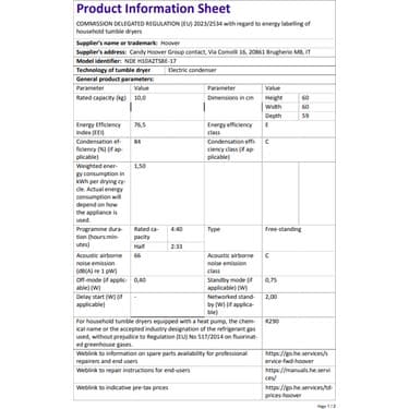 Hoover NDEH 10A2TSBE-17 10 kg Wi-Fi Bağlantılı Isı Pompalı Kurutma Makinesi 5