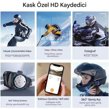 Sonreir Q28 Wifi Kameralı Motosiklet Kask Kulaklık Interkom Bluetooth Sd Kart Destekli Su Geçirmez Intercom 5